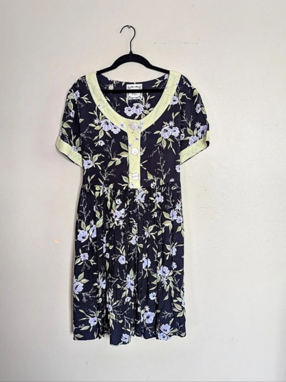 Vintage Dressing Clio Floral Babydoll Dress Navy & Green Size Medium 90s Grunge